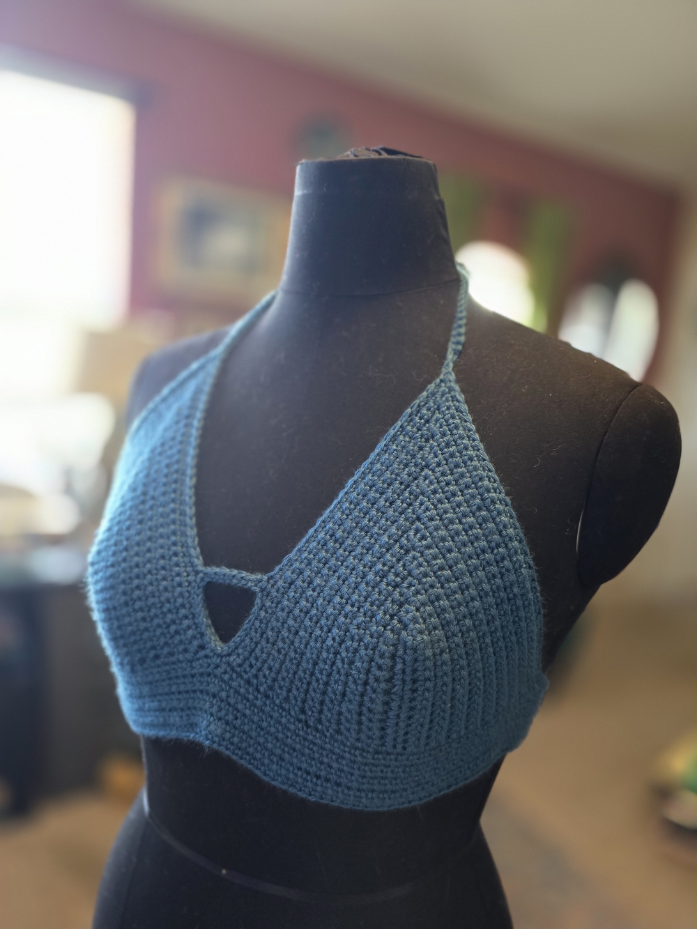 Handmade Crocheted Halter Top in Teal Blue - Picture 3 of 3